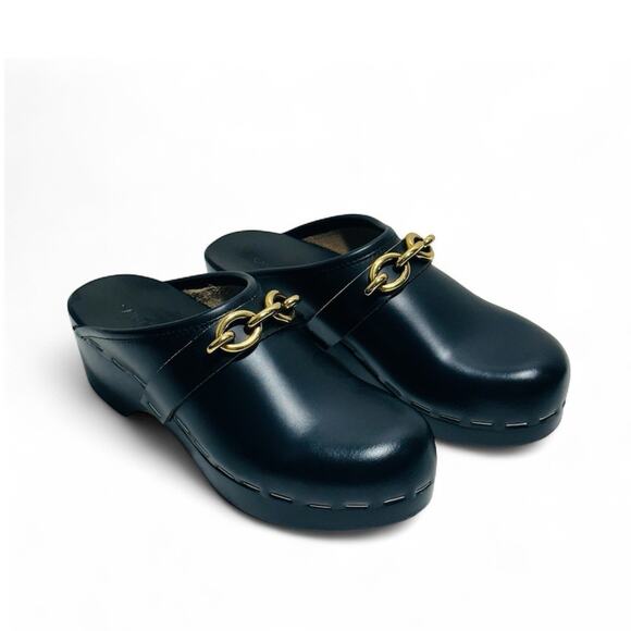 NIB Saint Laurent YSL Le Maillon EU 38 US 8 Chain Clogs Black Leather Shoes $945 - Picture 1 of 12
